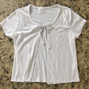 White Ribbed Short Sleeve Tie-Front Tee